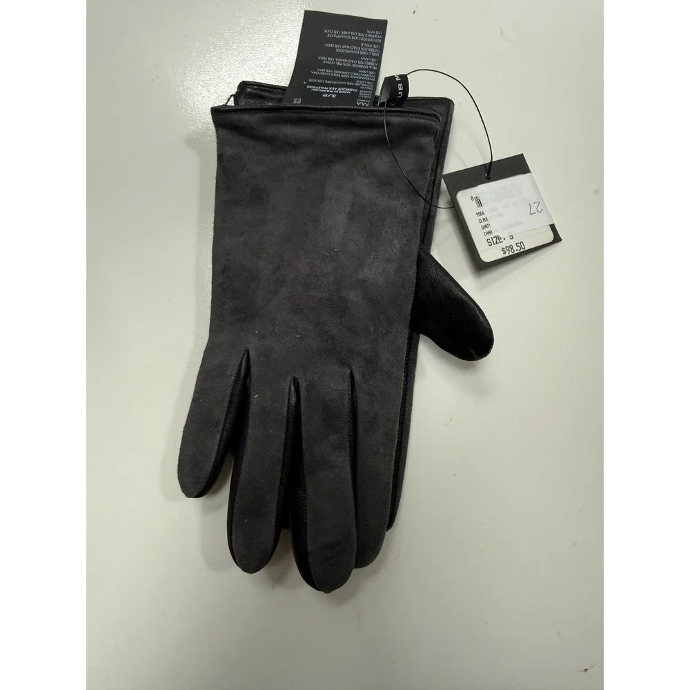 Club Monaco Womens Charcoal Gray Suede Leather Cashmere Silk Wool Blend Gloves S